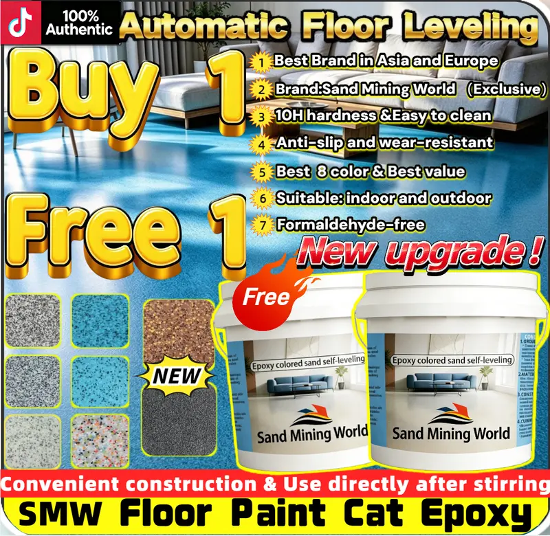 10-in-1 Epoxy Colored Sand Floor Paint, 1–36 kg, Waterproof, Self-Leveling, Anti-Slip and Wear-Resistant, 8H Durability; Buy 1 Get 1 Free, 12-Hour Dispatch, Saba/SRW Economy Freight Option