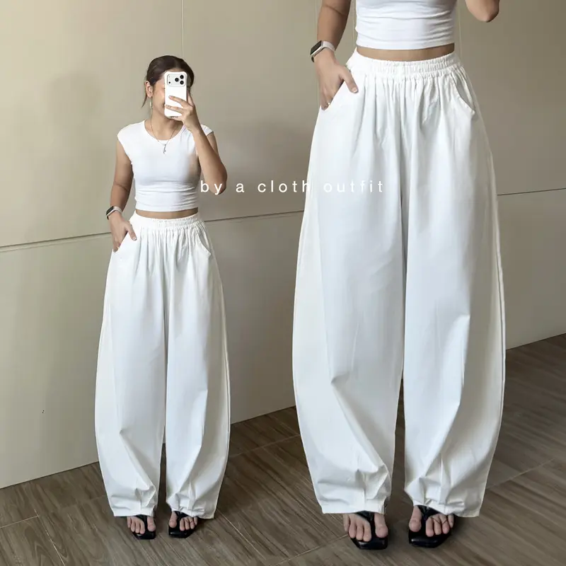 BYACLOTH Pou Women's Barrel-Leg Trousers with Balloon Silhouette, Adjustable Waist and Wide Legs