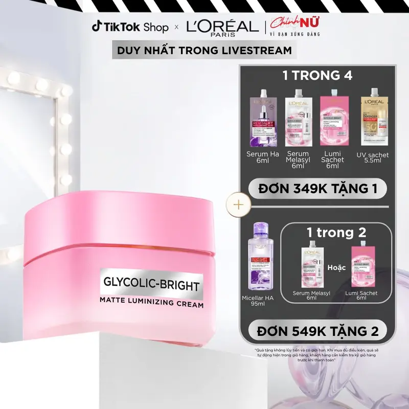 [BÁN CHẠY] Kem Dưỡng Sáng Da Đột Phá [MelasylTM] Làm Mờ Thâm Nám Glycolic-Bright Matte Luminizing Cream L’Oréal Paris 50ml