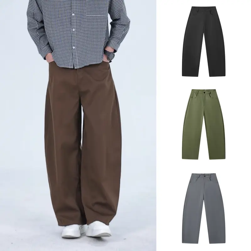 MANNERED Unisex Barrel-Fit Chino Pants, Wide-Leg Loose Cotton-Blend Summer Trousers