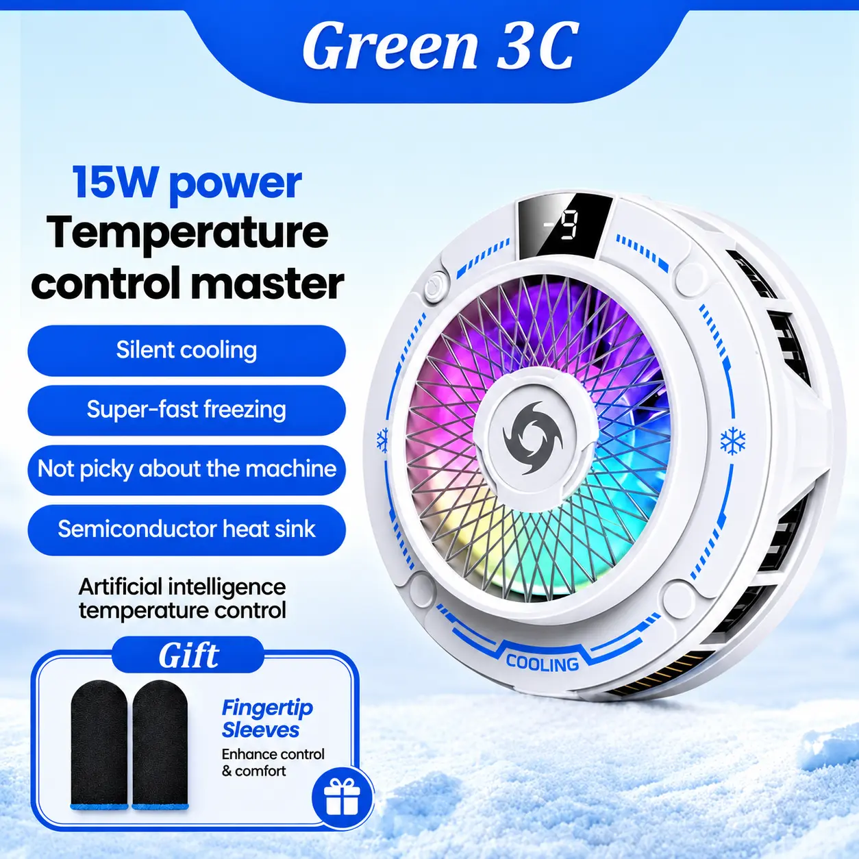 Refroidisseur magnétique puissant pour smartphone, flux d’air sur 4 côtés, écran numérique à 3 niveaux de refroidissement, éclairage RGB et faible niveau sonore, radiateur pour téléphone idéal pour le gaming