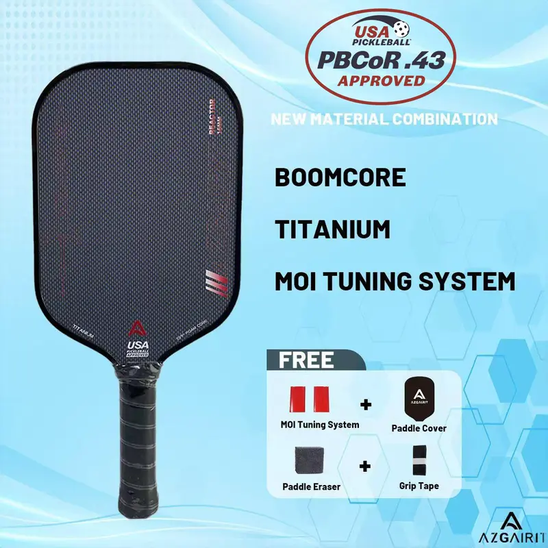 USAPA-Approved Azgairit Reactor Boomcore Pickleball Paddle with Titanium, MOI Tuning System and T700 Carbon