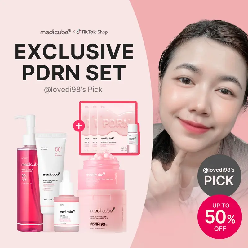 [medicube official] [Pilihan lovedi98] Medicube PDRN Daily Glow Skin Set (Pembersih Wajah + Toner Pad + Serum + Krim + Tabir Surya)