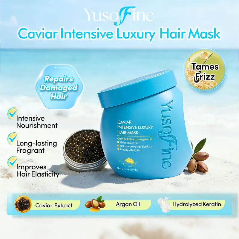 Yusofine Caviar Intensive Luxury Hair Mask with Argan Oil, Caviar Extract and Hydrolyzed Keratin for Damaged Hair