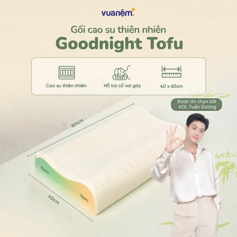 Gối cao su công thái học Goodnight Tofu Vua Nệm, hỗ trợ cổ vai gáy, dáng lượn sóng, chiều cao linh hoạt, chất liệu thiên nhiên, không phải gối cao su non