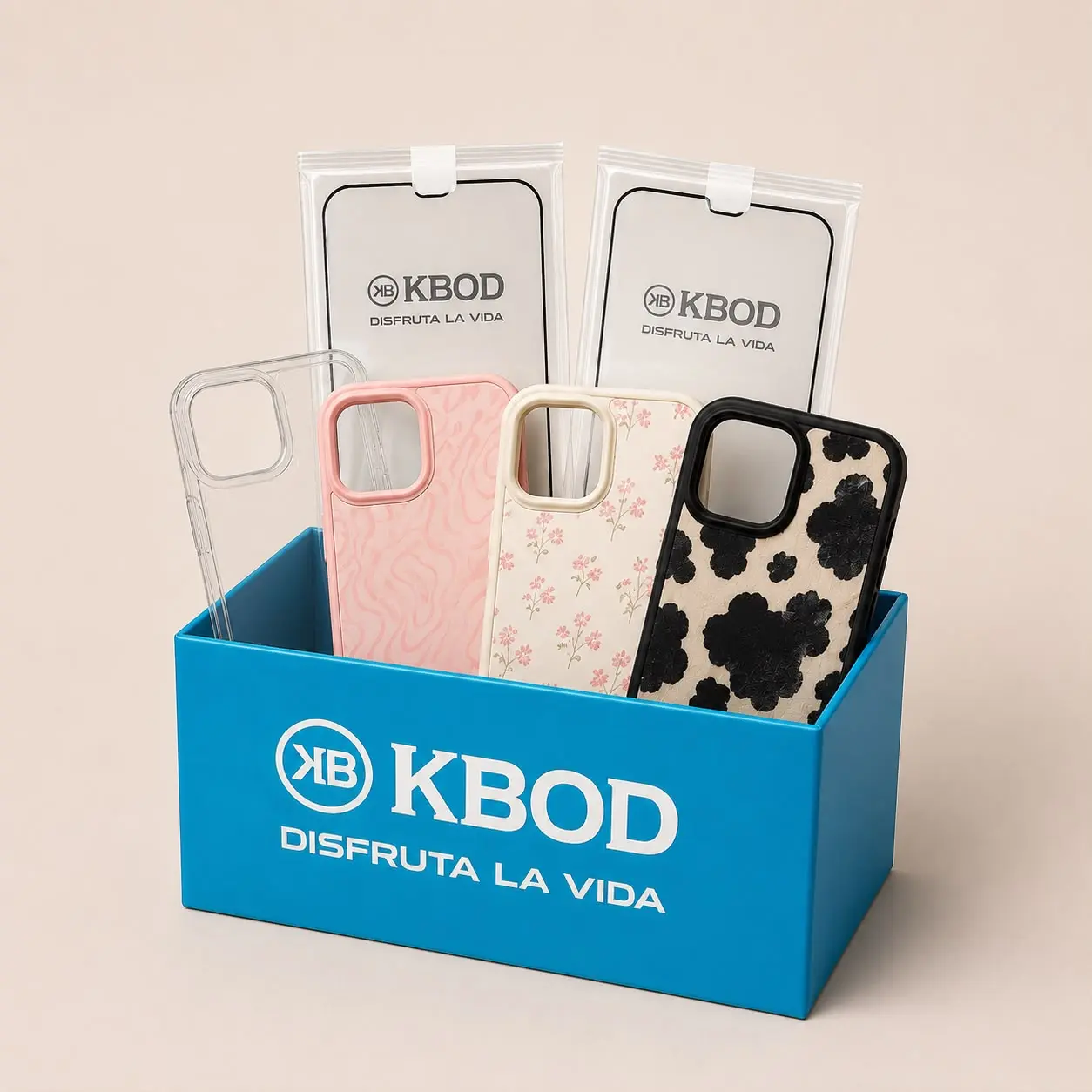 KBOD Classic-Paket – 4 Handyhüllen + 2 Displayschutzfolien + Sticker-Set