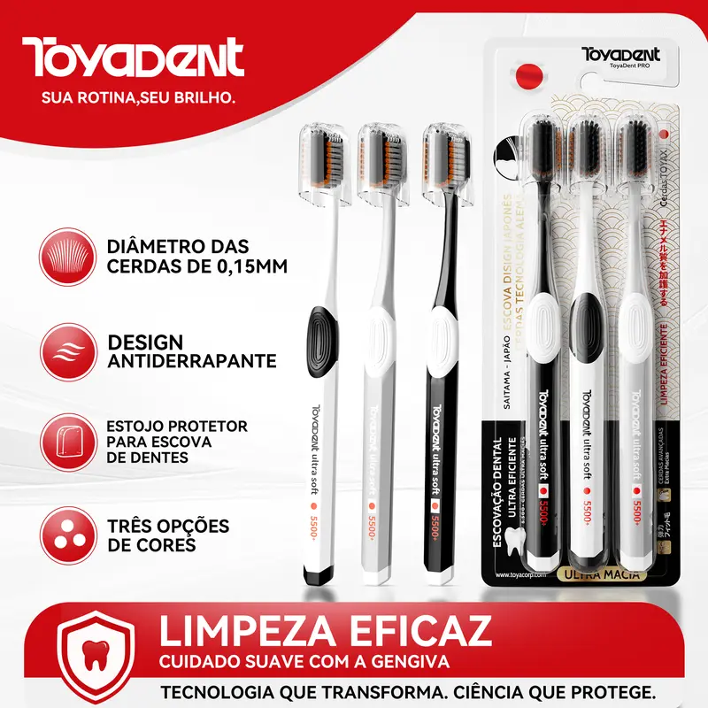TOYADENT Escova de Dente Adulto 5500+ Cerdas Ultrafinas Carvo Ativado Limpeza Profunda Sem Agredir Gengiva