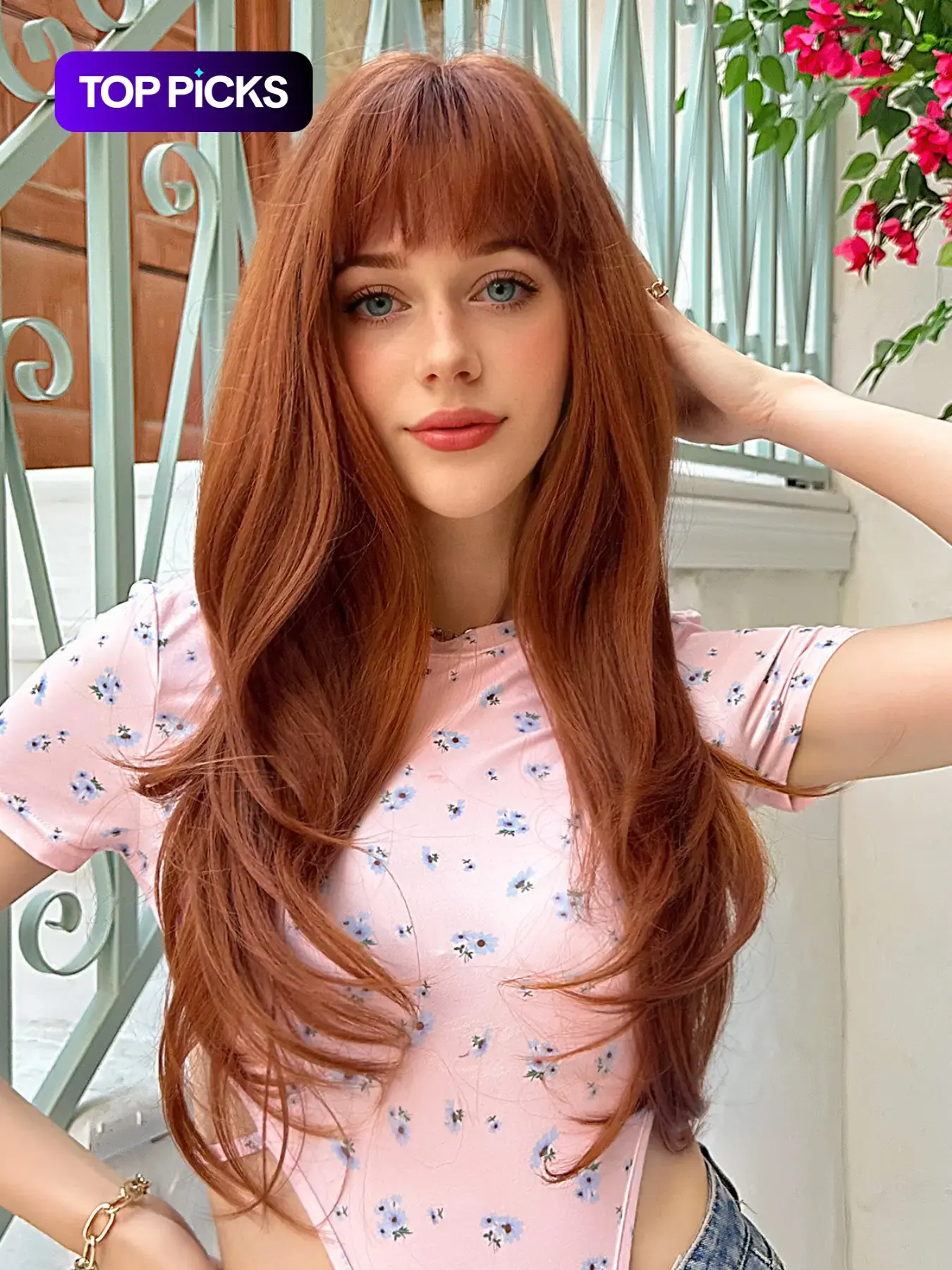 Peruca sintética feminina laranja, longa e cacheada, 26 polegadas, 1 unidade, volumosa e com franja, feita inteiramente à máquina, para festas e uso diário #TOP PICKS