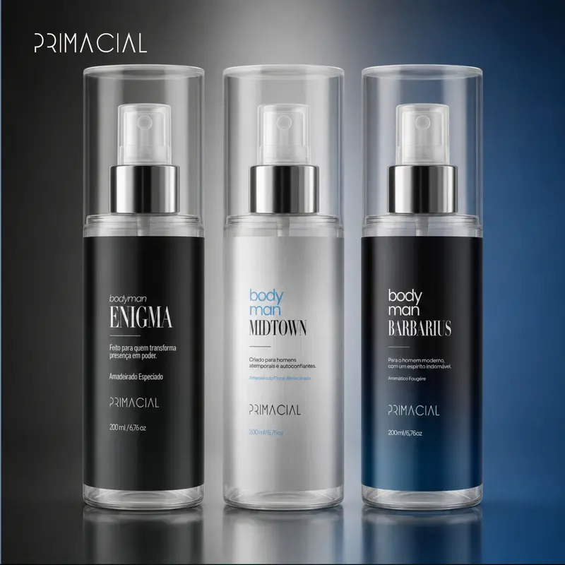 PRIMACIAL Men’s Body Splash Set, BARBARIUS + ENIGMA + MIDTOWN, 200ML, Fresh Woody Fragrance