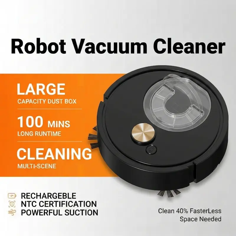 3-in-1 Rechargeable USB Robot Vacuum and Mop, Wireless, 1800 Pa