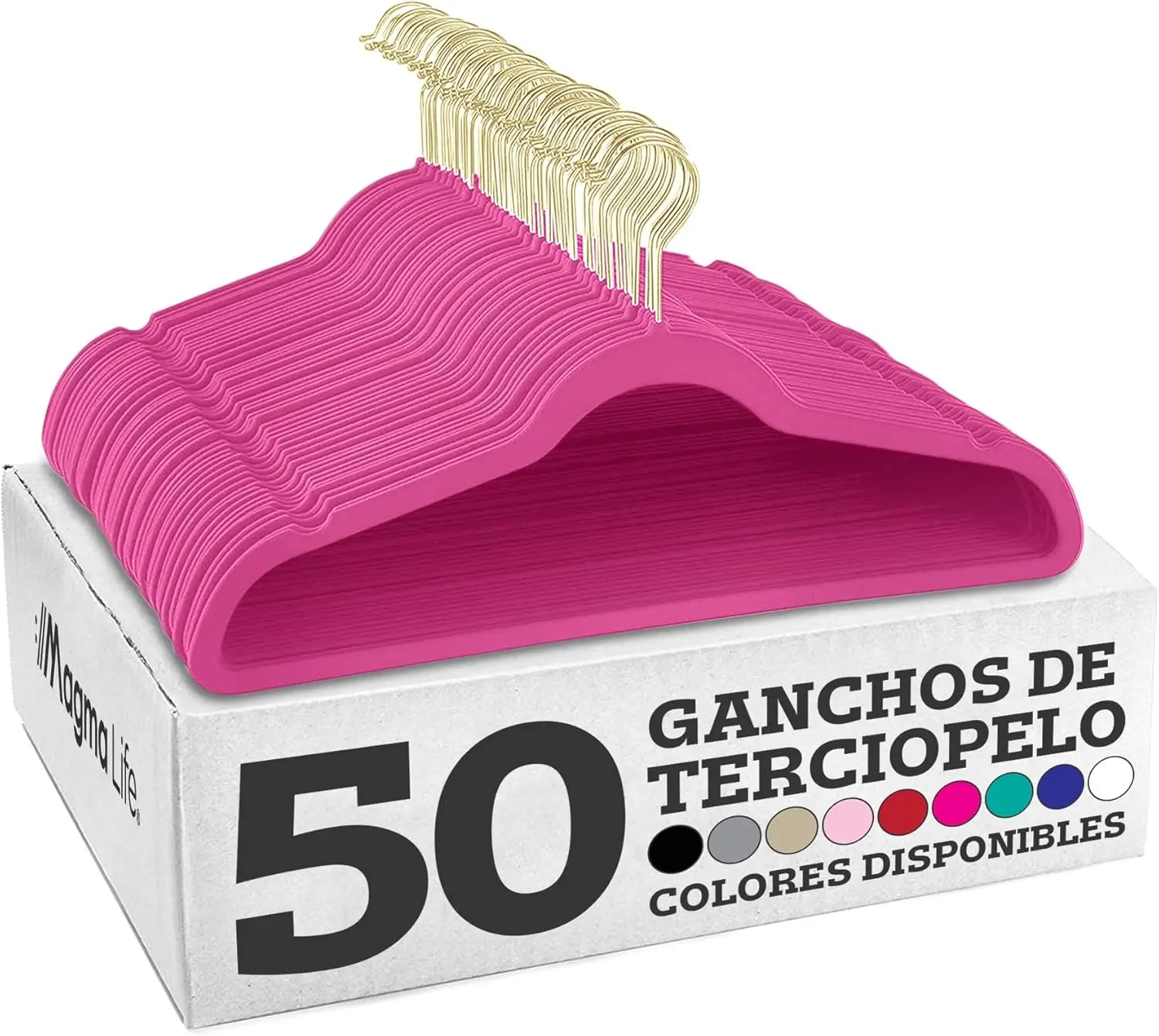 MAGMALIFE 50 Ganchos para Ropa de Terciopelo, Gancho Dorado Giratorio de 360 Grados, Adecuado para Todo Tipo de Ropa, Antideslizante (Fucsia)
