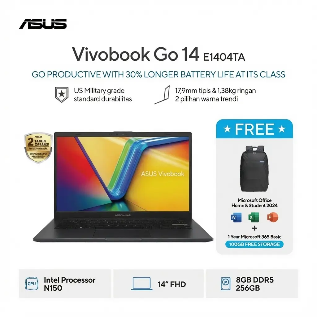 ASUS Vivobook Go 14 E1404TA [Intel Celeron N150 / Intel Graphics / 8GB / 256GB / 14インチ / WIN11 / OH24 / M365] E1404TA-VIPS1821M / VIPS1822M