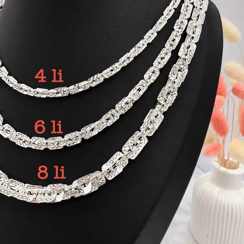 Silver-Plated Square Twist Chain Necklace for Men and Women