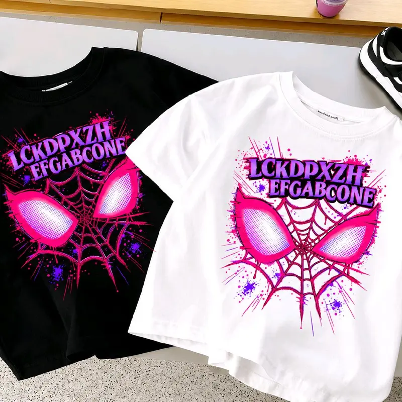 Baju Kaos Anak usia 1-12 thn Korea Style Atasan gambar depan JARING SPIDER  Bahan 100% Katun Combed Desain Hip Hop Unik untuk Tampilan Casual dan Stylish Kulit Nyaman Fashion anak- Gaya