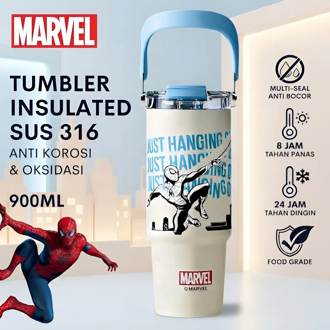 【ĐỘC QUYỀN KOKOPANCI】 Bình giữ nhiệt Panova x Marvel Spider-Man Disney 900ml, inox SUS 316 chống gỉ, giữ nhiệt 12 giờ, chân đỡ điện thoại 3in1, tay cầm và ống hút, dành cho trẻ em, thanh thiếu niên và người lớn, BKL50802
