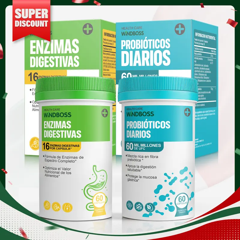 Windboss Probiotika mit 60 Milliarden, 16 Verdauungsenzymen, Ingwer und Bio-Minze, 60 Kapseln – für die Verdauung und mit natürlichen Antioxidantien
