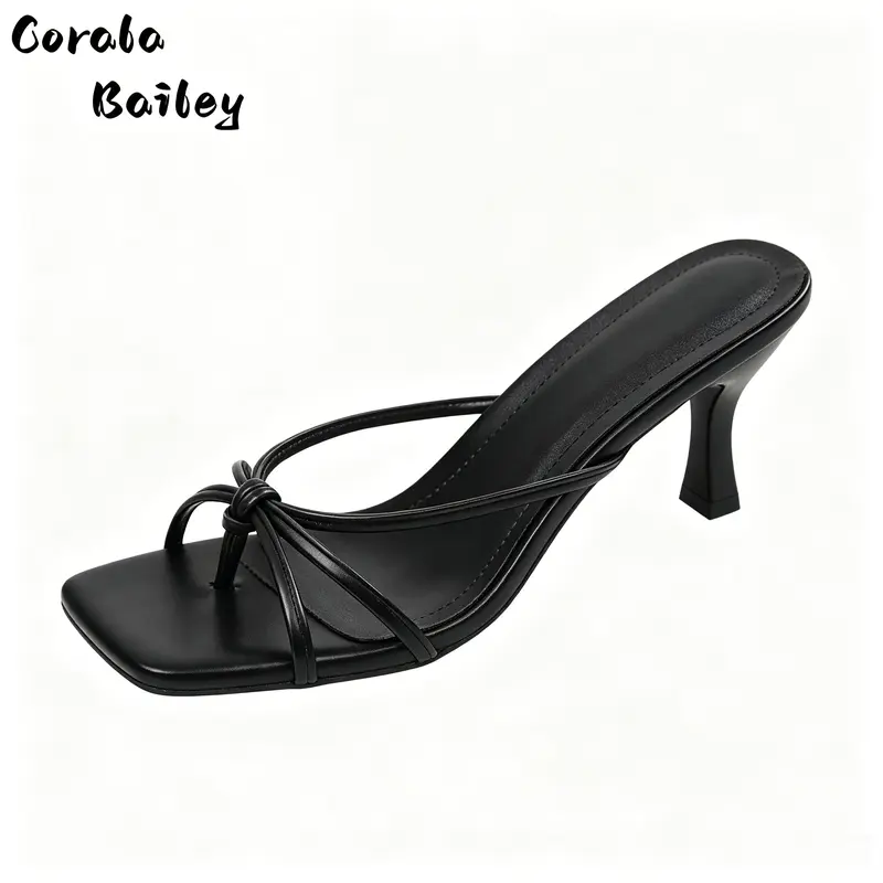 Corala Bailey Women's Korean-Style Square-Toe Cross-Strap Open-Toe Sandals with 7CM Heels