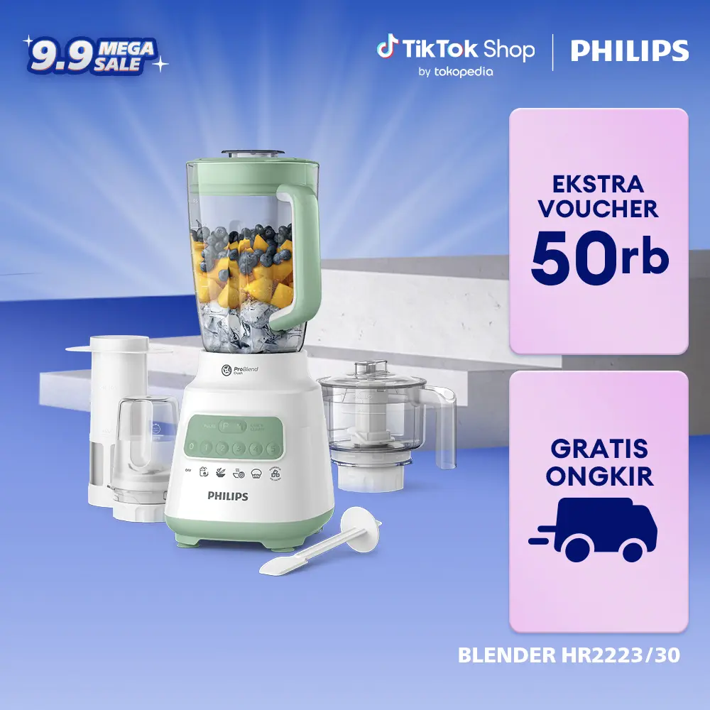 【クリエイター】Philips ブレンダー 5000シリーズ 2L プラスチック製 グリーン＋付属品 HR2223/30 ジューサー対応 多機能ミキサー