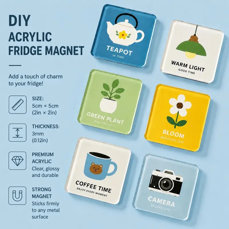 DIY Acrylic Christmas Fridge Magnet Craft Kit, 5x5 cm