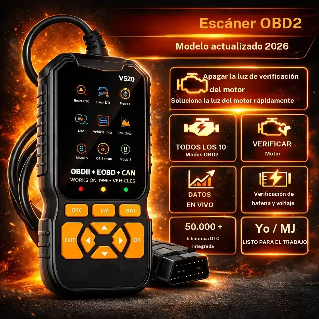 V520 Professional OBD2 Car Diagnostic Scanner, Engine Fault Code Reader and Battery Tester, 10 Languages, OBD II Compatible, Buen Fin Offer