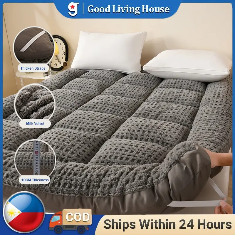10CM Mattress Topper Thickened Foldable Mattress Milk Velvet Fabric Single/Queen/King Thicken Tatami Topper Soft And Akin-friendly Fabric Household  Mattress Tatami Foam Bed Topper Thick