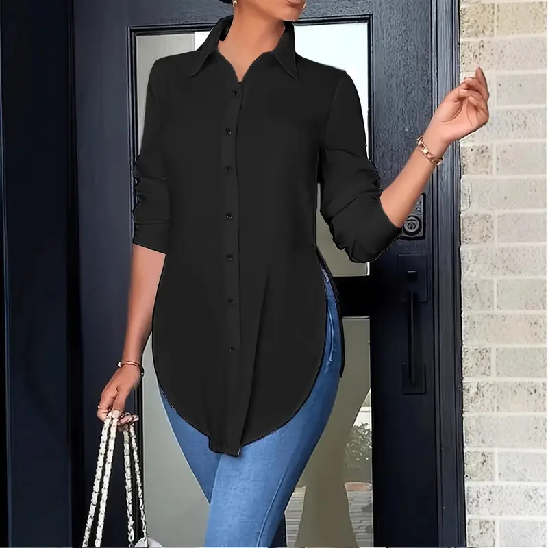 Schlichtes, asymmetrisches Damen-Langarmshirt in langer Passform für alle vier Jahreszeiten