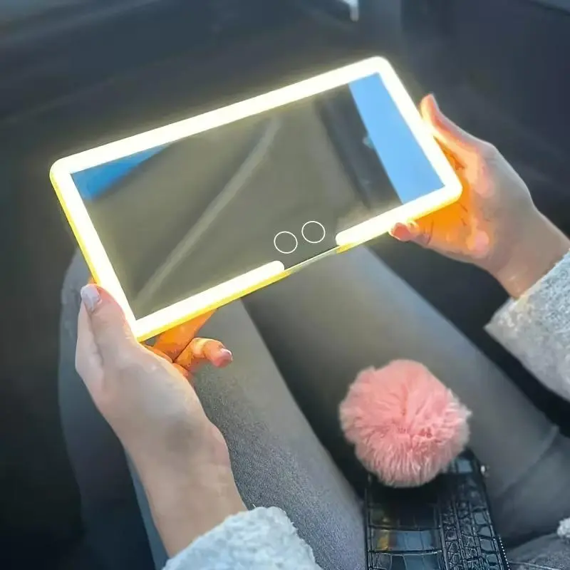 Espejo retrovisor universal para automóvil 3 en 1 con luz LED grande, 3 modos de iluminación y control táctil regulable