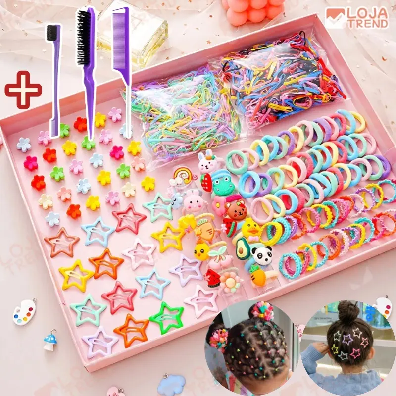 1100 Peças/Conjunto De Acessórios Fofos Para Cabelo De Meninas, Variados Scrunchies, Presilhas Doces, Decorações Para Cabelo, Elásticos Para Cabelo, Porta-Rabos, Coleção De Presilhas De Cabelo Para Uso Diário Estilo Y2K Dopamina / Antiderrapantes Para Meninas