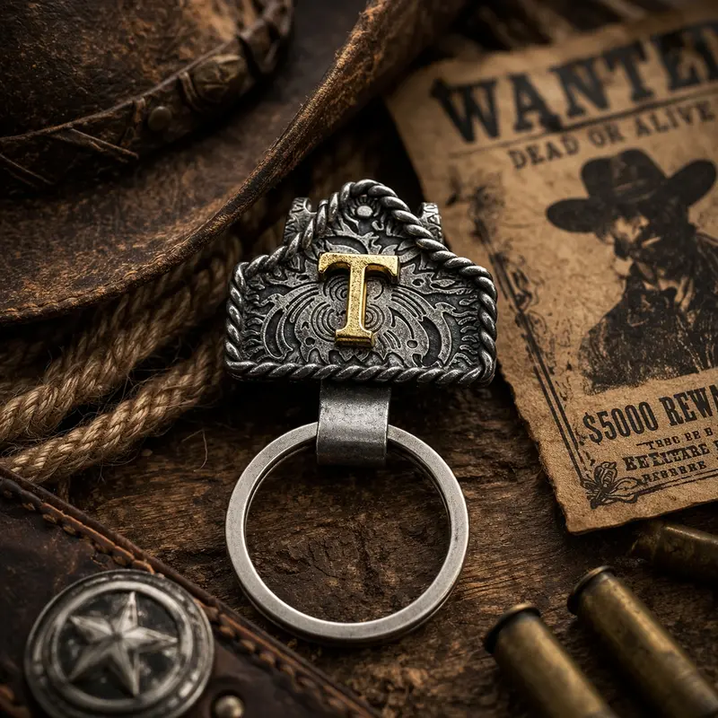 Personalized Leather Initial Keychain, Western Cowboy Style, for Bags, Backpacks, Keys and Gifts