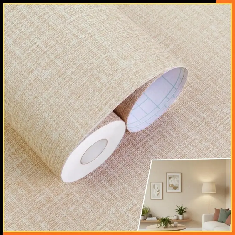 Papel adhesivo decorativo imitación lino marrón claro para sala y dormitorio
