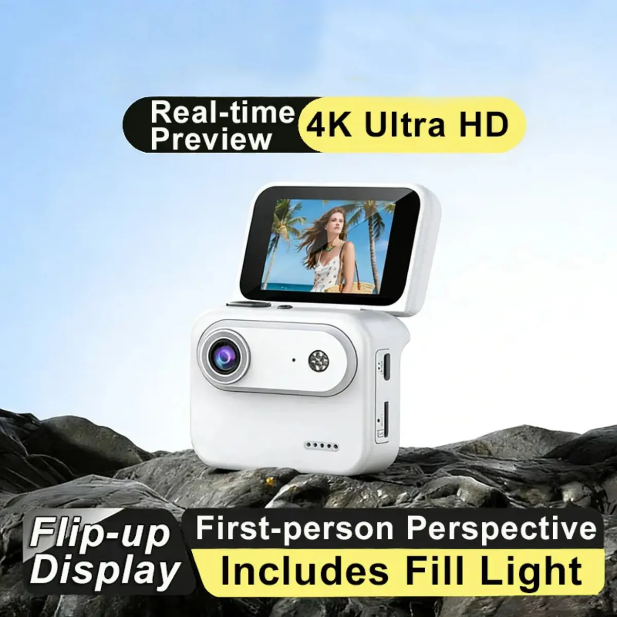 Y360 Actionkamera mit Klappdisplay, 4K Ultra HD, Bildstabilisierung und Weitwinkelobjektiv für Vlogs und Radtouren