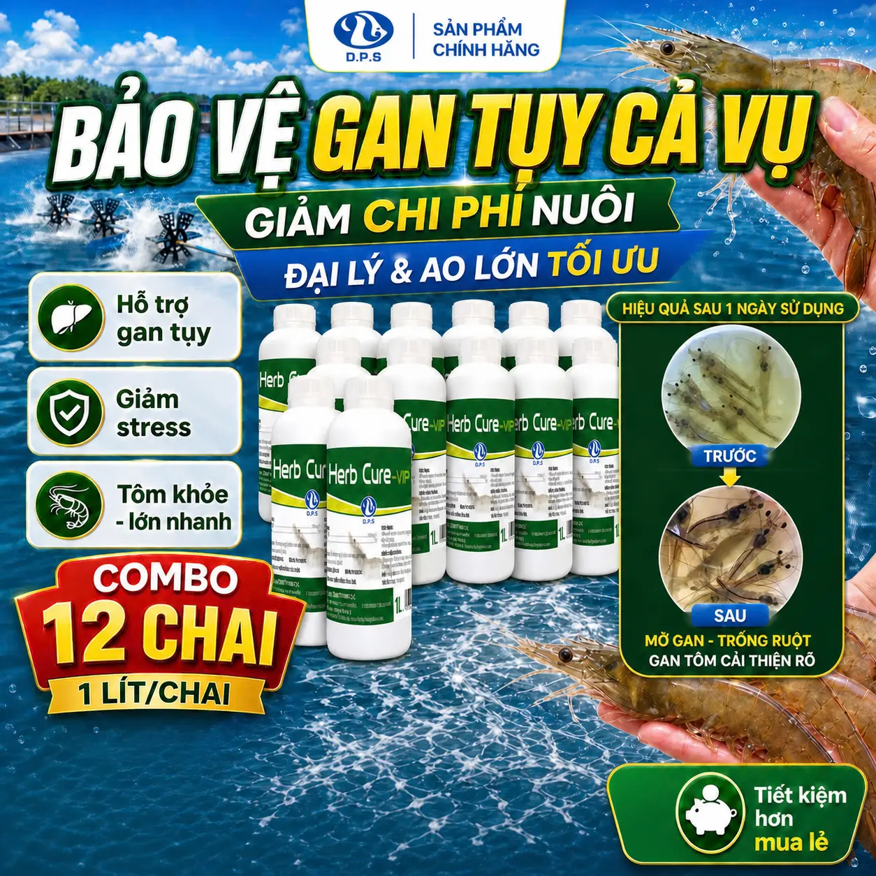 [COMBO DE 12 BOTELLAS] OPS Herb Cure de 1 L, compuesto biológico de apoyo para el hígado y el páncreas de los camarones