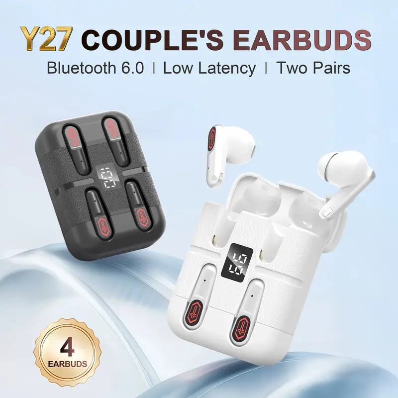 Y27 Dual Gaming Earbuds, 2 Pairs: 1 In-Ear and 1 Semi-In-Ear, 0.01s Low Latency, 30H Total Playtime, HiFi Stereo, IPX5 Waterproof, iPhone and Android Compatible
