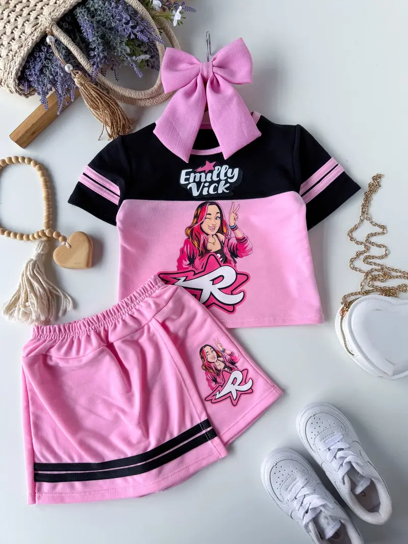Conjunto infantil Emilly Vick para niña con short y falda, estilo internacional
