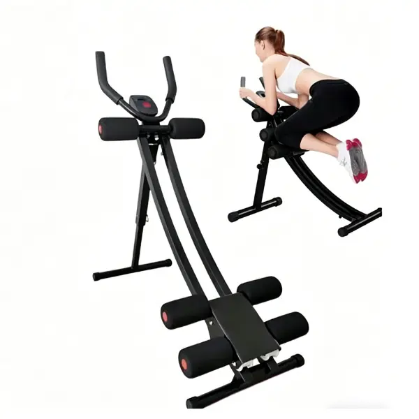 Sotiay Aparato Abdominales Body Crunch Negro Plegable con Monitor LCD y Riel Curvo para Entrenamiento Eficiente en Casa hasta 150 kg