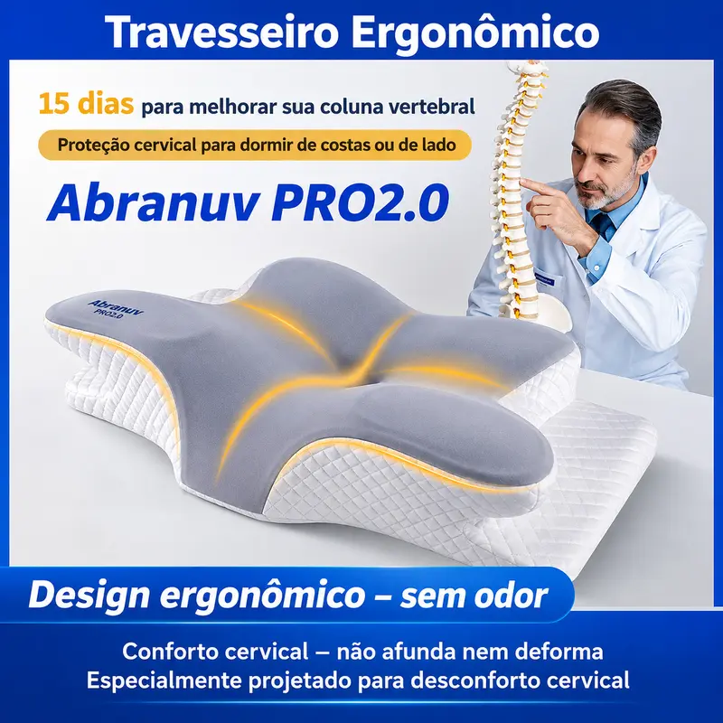Oreiller cervical ABRANUV PRO2.0 S-5431 en mousse à mémoire de forme ergonomique, sans odeur, pour dormir sur le côté, le dos ou le ventre