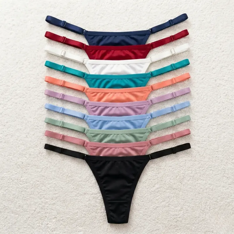 10er-Set Damen-Strings aus Mikrofaser, verstellbare bunte Tangas mit doppeltem String