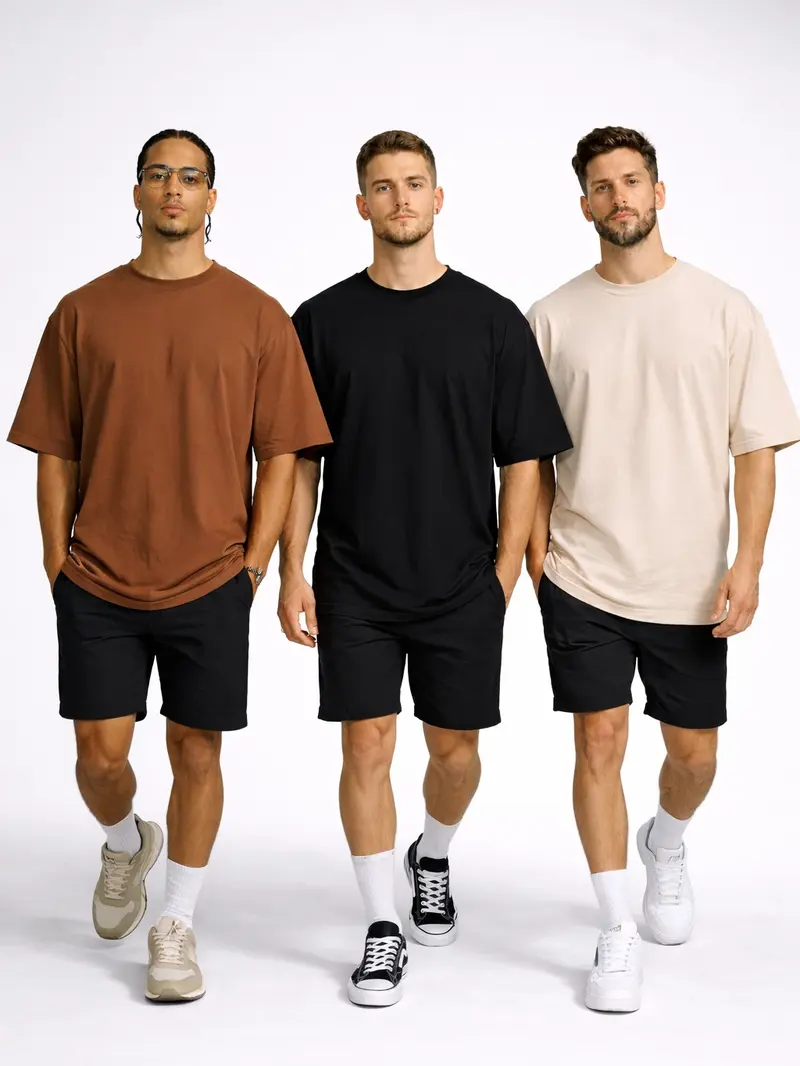 Lot de 3 t-shirts homme oversize, tailles P à G3, coton Premium, basiques, streetwear, entraînement et salle de sport