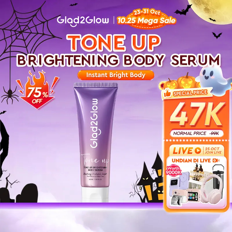 [New] Glad2Glow Tone Up Brightening Body Serum 100ML Body Serum Pencerah Kulit Glowing Instan Wangi Tahan Lama Melembapkan Kulit Halus Cerah Tanpa Lengket Anti Keringat Tahan Air Tidak Transfer
