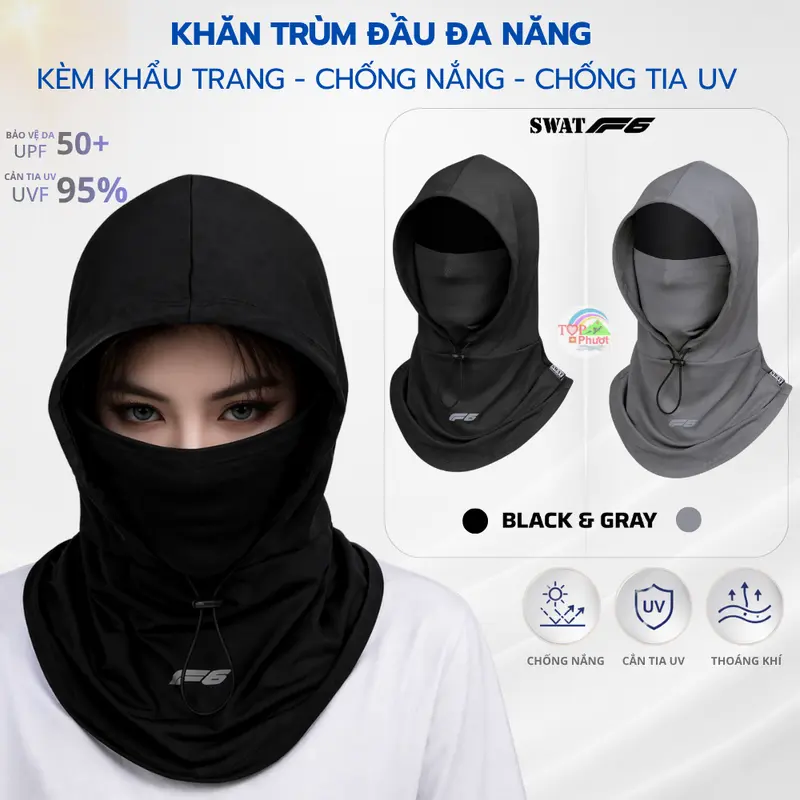 Khăn Trùm Đầu SWAT F6 3in1 Co Giãn 4 Chiều, Thoáng Khí, Thấm Hút Mồ Hôi, Chống Nắng Chống Bụi Đi Xe Máy Đạp Xe Phượt