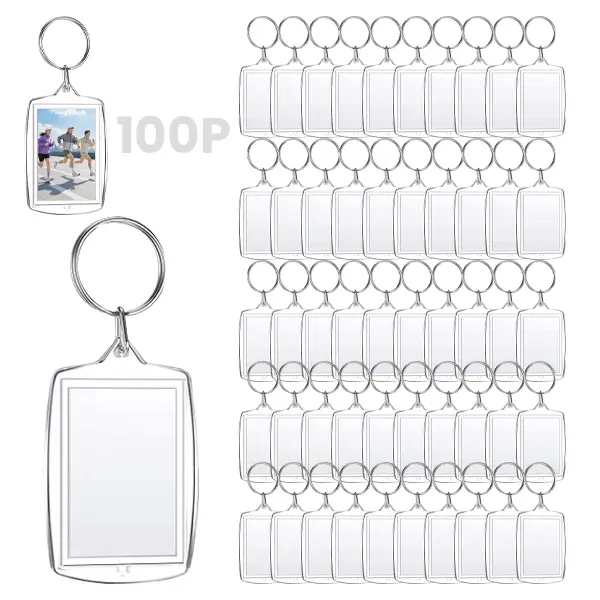 100-Piece Clear Acrylic DIY Photo Keyrings, Customisable and Easy to Assemble