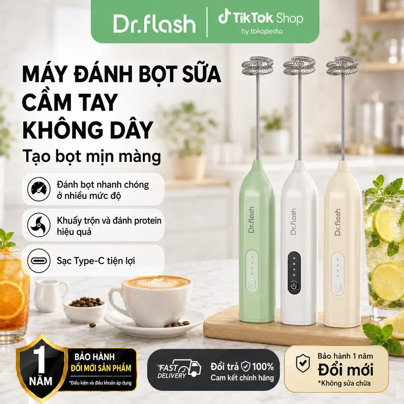 Dr.flash x NIUMO SW-MFB10 Compact Cordless Milk Frother with USB-C Rechargeable Battery