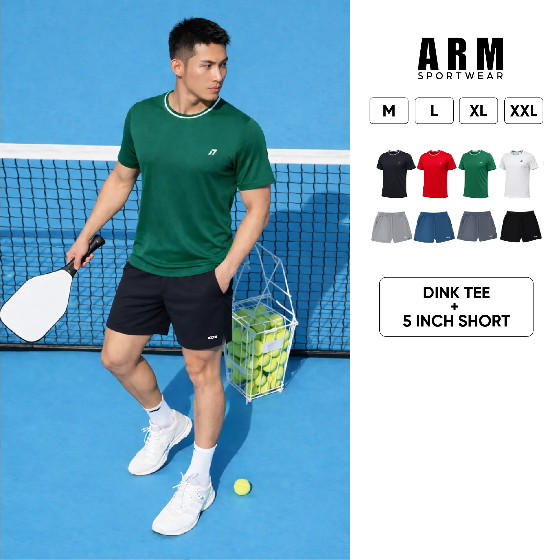 Bộ Quần Áo Pickle Ball Nam ARM Sportwear DINK-TEE x 5 INCH - SHORTS