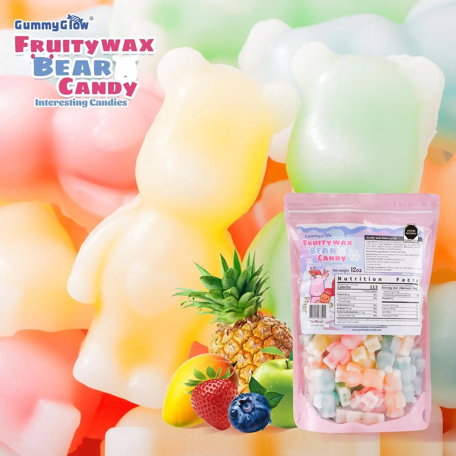 (50% DE DESCUENTO) Nuevo caramelo de cera GummyGlow con forma de oso y relleno frutal, paquete de 12 oz., 5 sabores, cera mejorada, dulce retro para fiestas y ASMR, #RegresoAClasesConTikTokShop