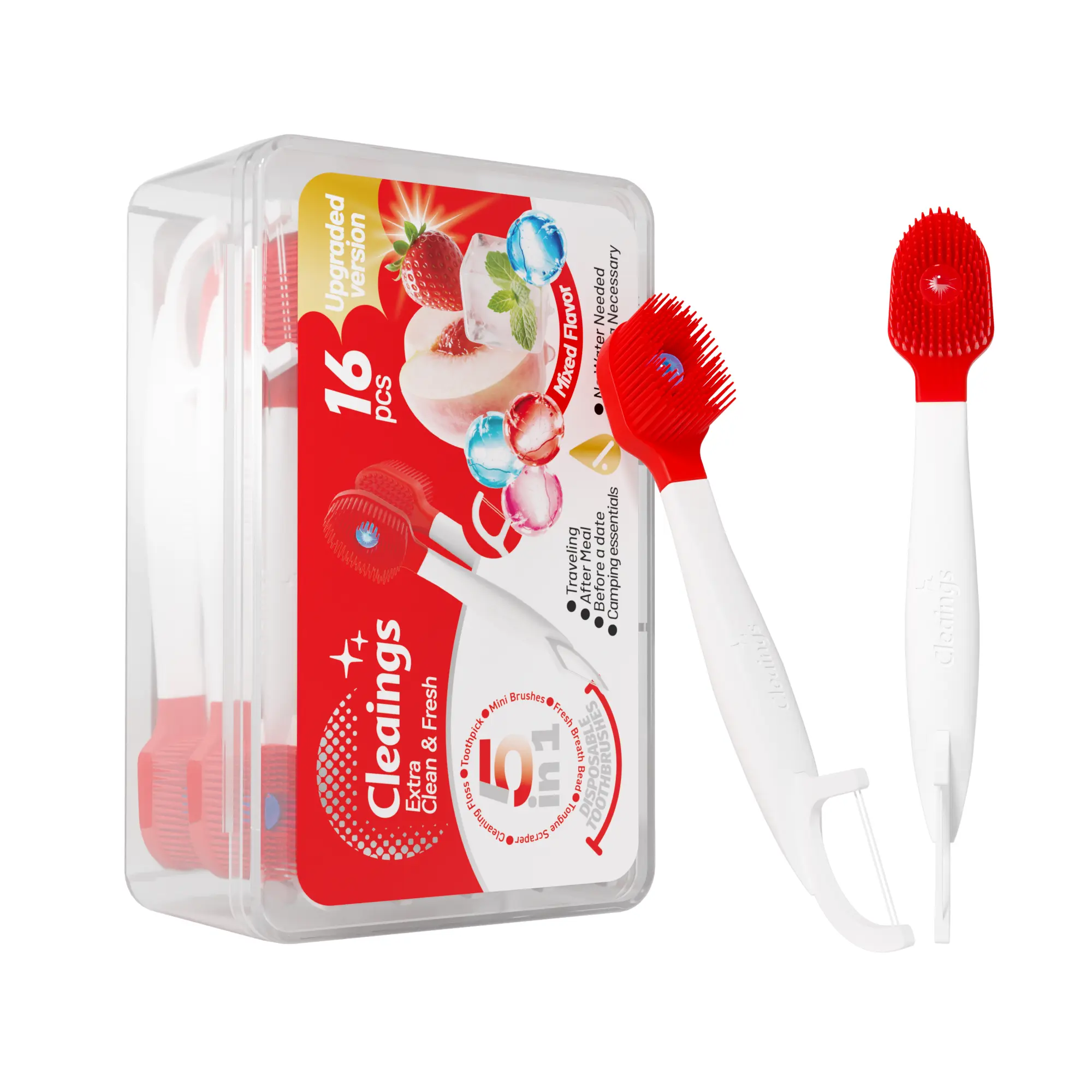 Cleaings 5-in-1 Travel Oral Care Set, 16 Pieces per Pack, with Soft-Bristle Toothbrush, Dental Floss, Tongue Scraper and Toothpick — #GLOBAL PICKS