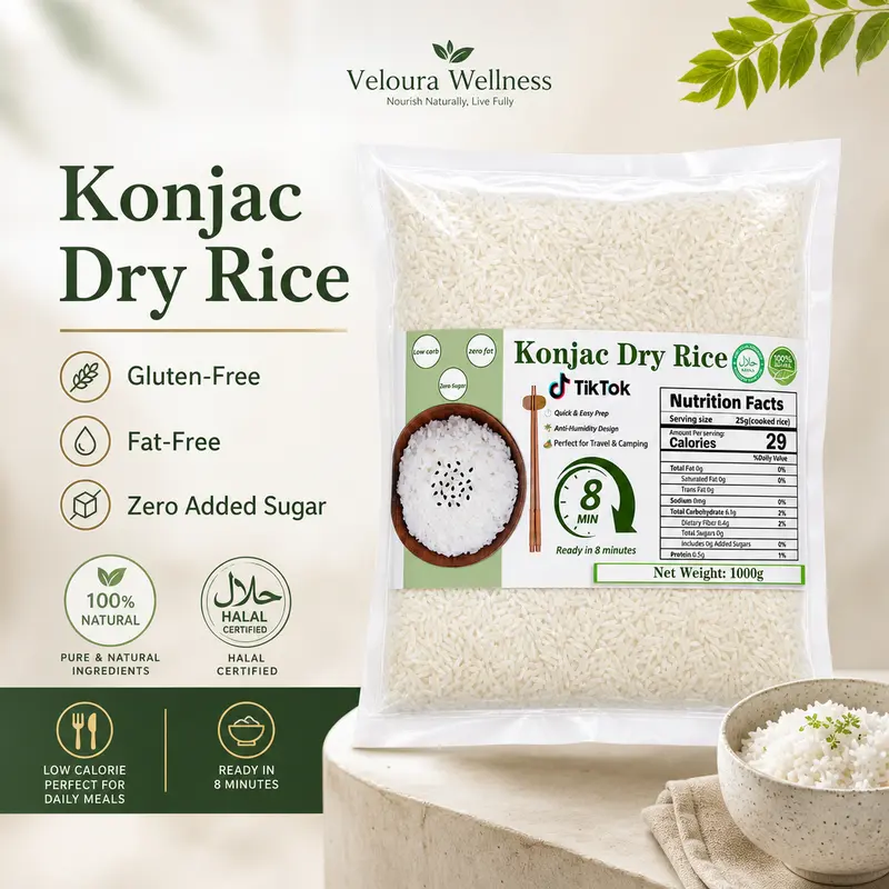 Halal Instant Dry Konjac Rice, 100g/500g/1000g, Lower-Carb, Zero-Fat, Low-Calorie, No Cooking Needed