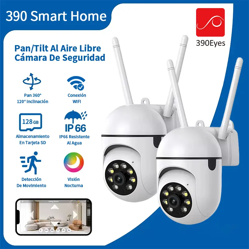 Camera an ninh 390 Eyes 1–2 chiếc, WiFi 2.4G, 4MP Ultra HD, xoay 360°, nhìn đêm có màu, báo động bằng đèn rọi và phát hiện chuyển động