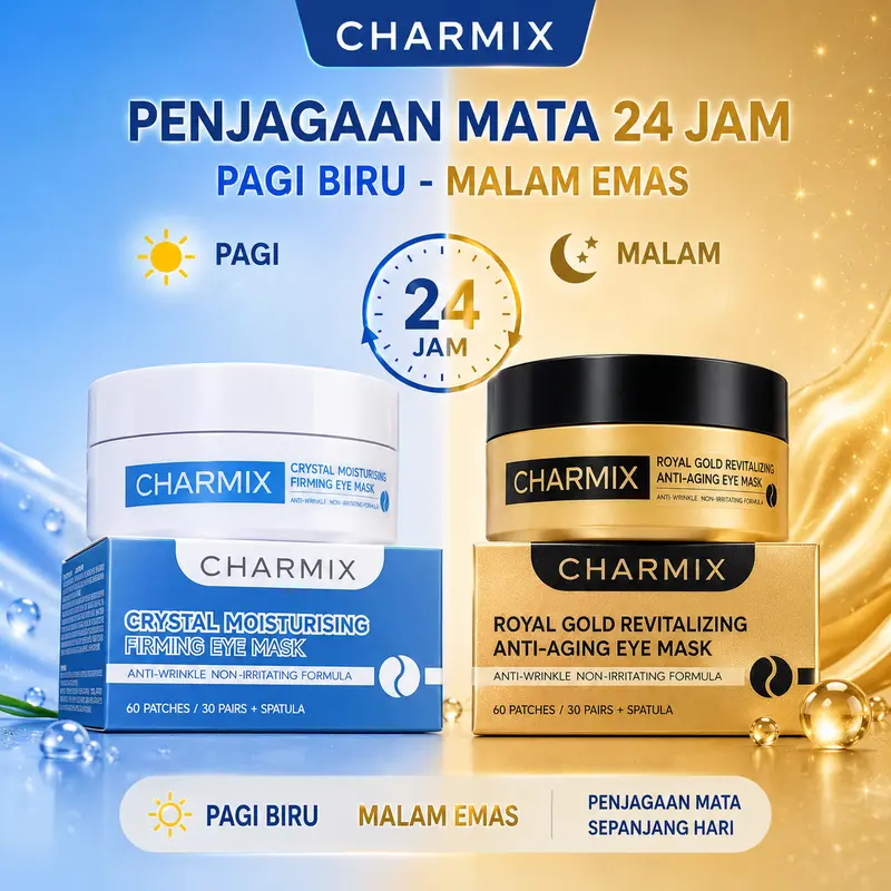 CHARMIX Eye Masks, Blue Hydrating and Gold Revitalizing, 2 Variants, 24-Hour Eye Care