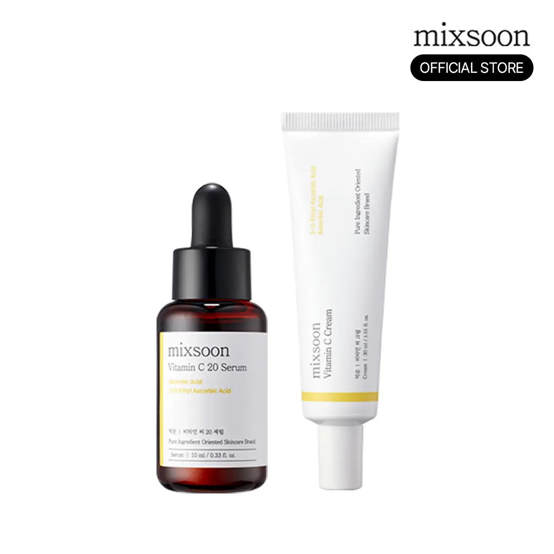 [Tienda oficial de mixsoon] Dúo iluminador antioxidante con vitamina C | Vitamin C 20 Serum 10 ml + Vitamin C Cream 30 ml