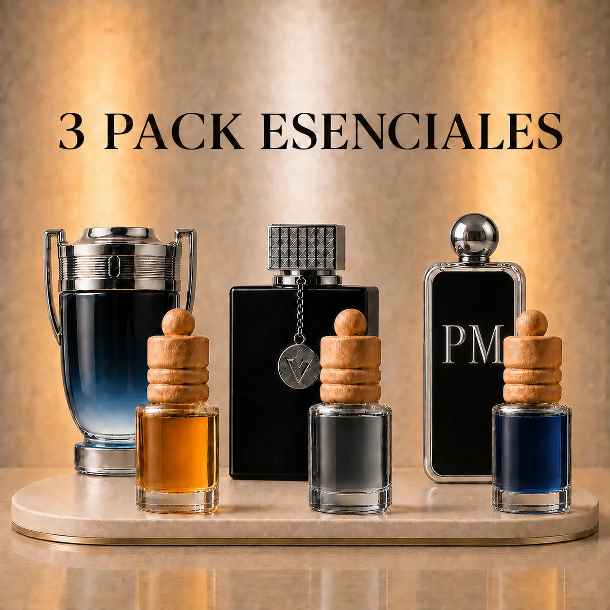 Pack de 3 aromatizantes prémium para auto «Esenciales», inspirados en fragancias masculinas icónicas | Difusores duraderos para automóvil | Ideales para regalo | Aroma elegante